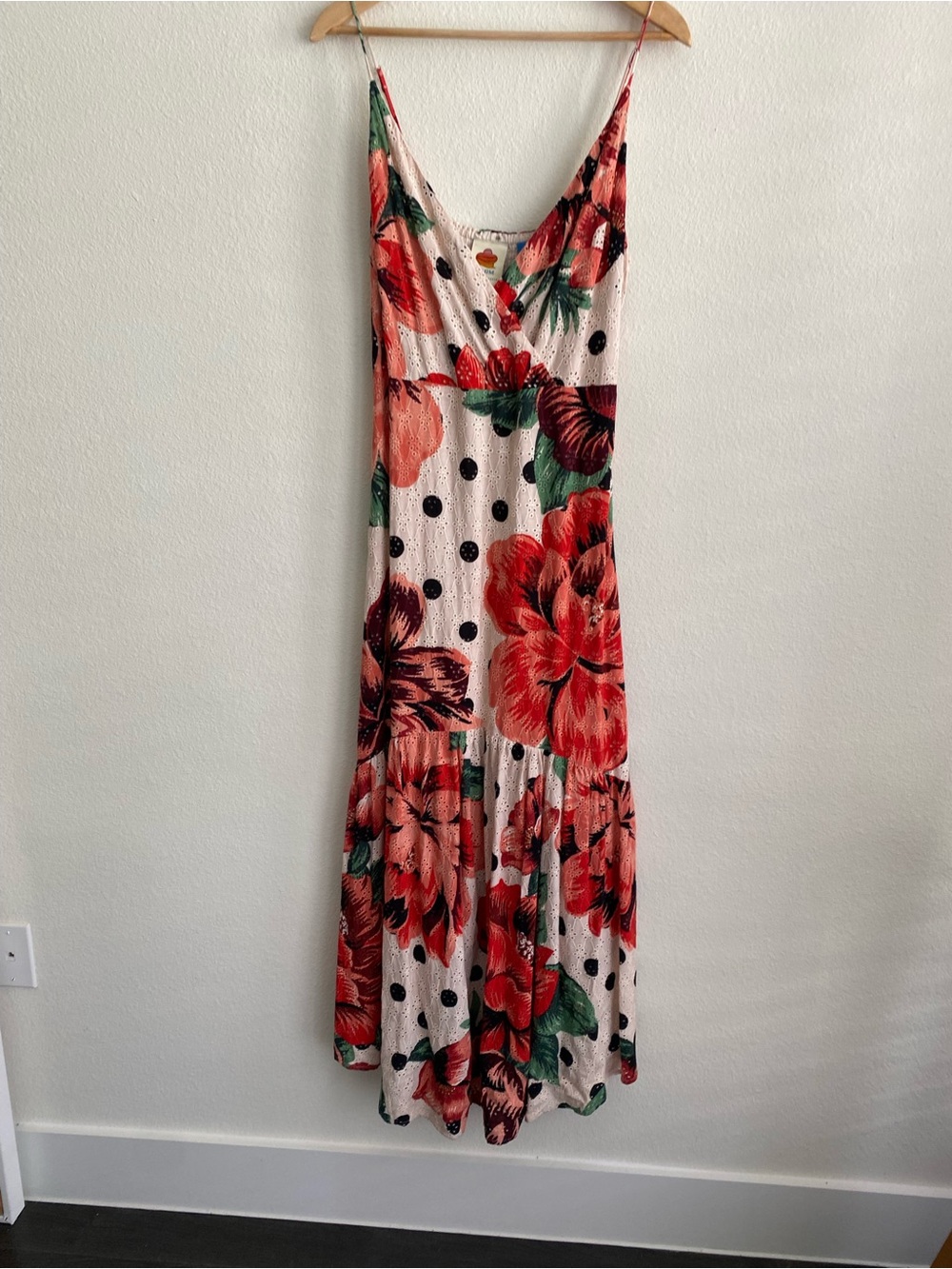 FARM Rio x Anthropologie Pink Floral Maxi Dress with Red Floral Black Polkadot